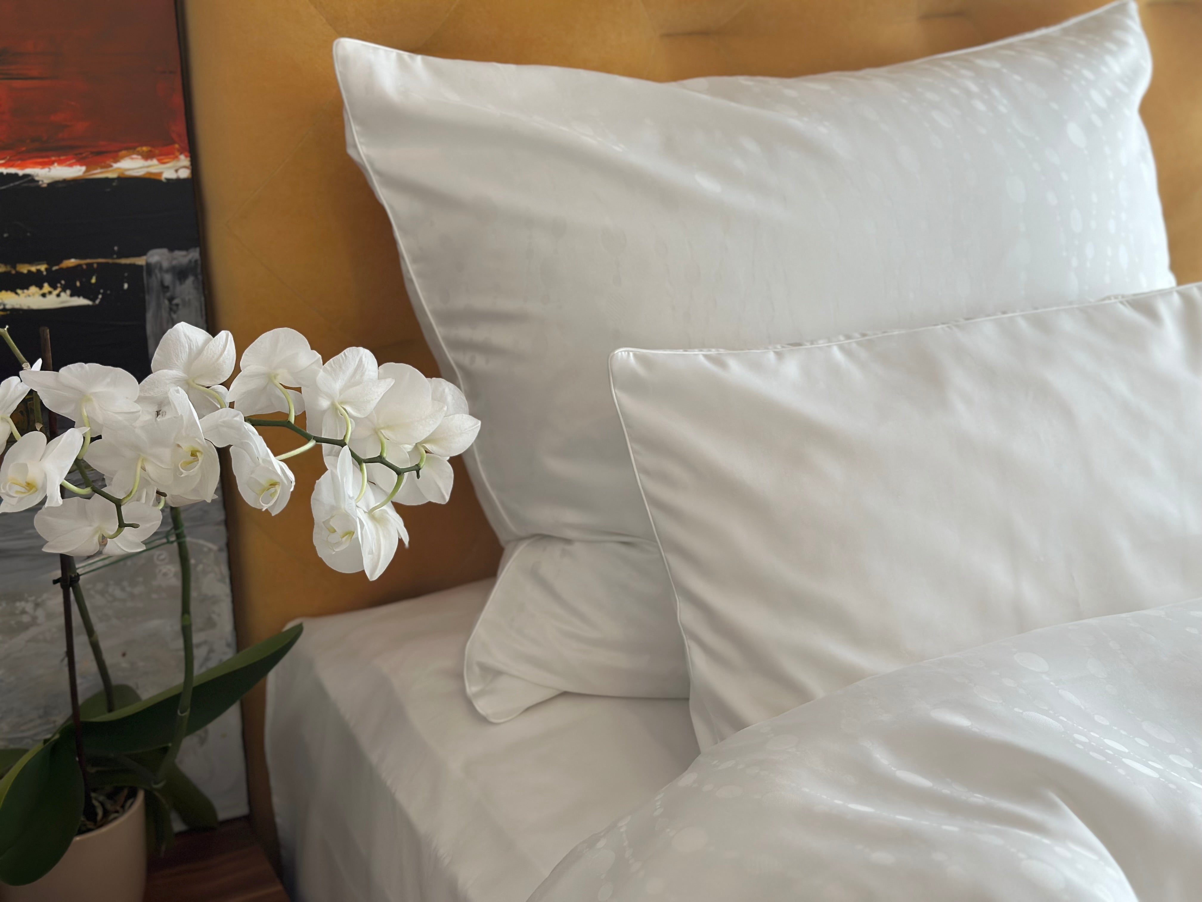 Damast go-green Bettwäsche Set Pearl White 50% Baumwolle 50% Lyocell bügelleicht