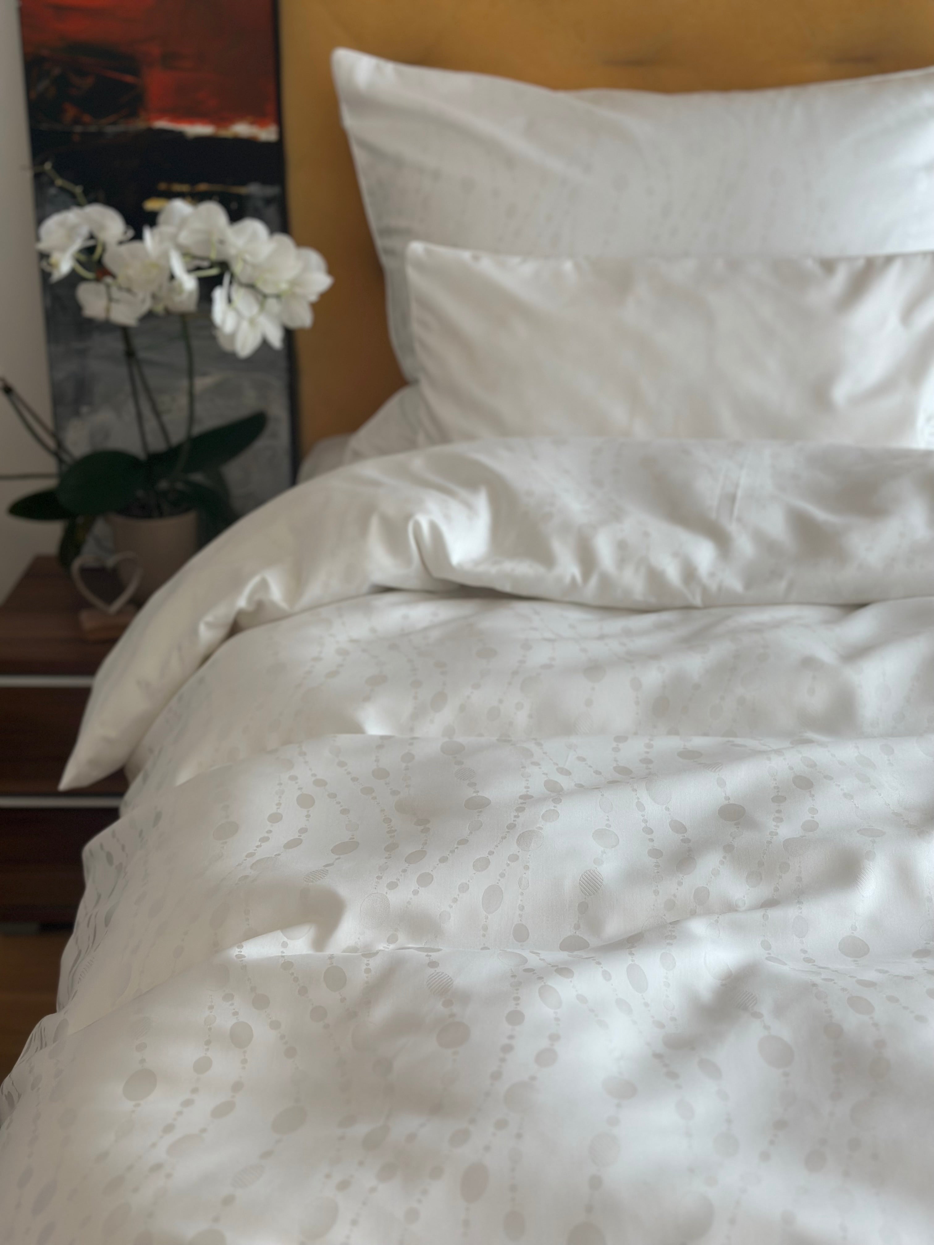 Damast go-green Bettwäsche Set Pearl White 50% Baumwolle 50% Lyocell bügelleicht