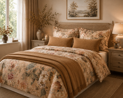 NEW! Bed linen set English Rose 100% mercerized cotton satin 300 TC easy-iron
