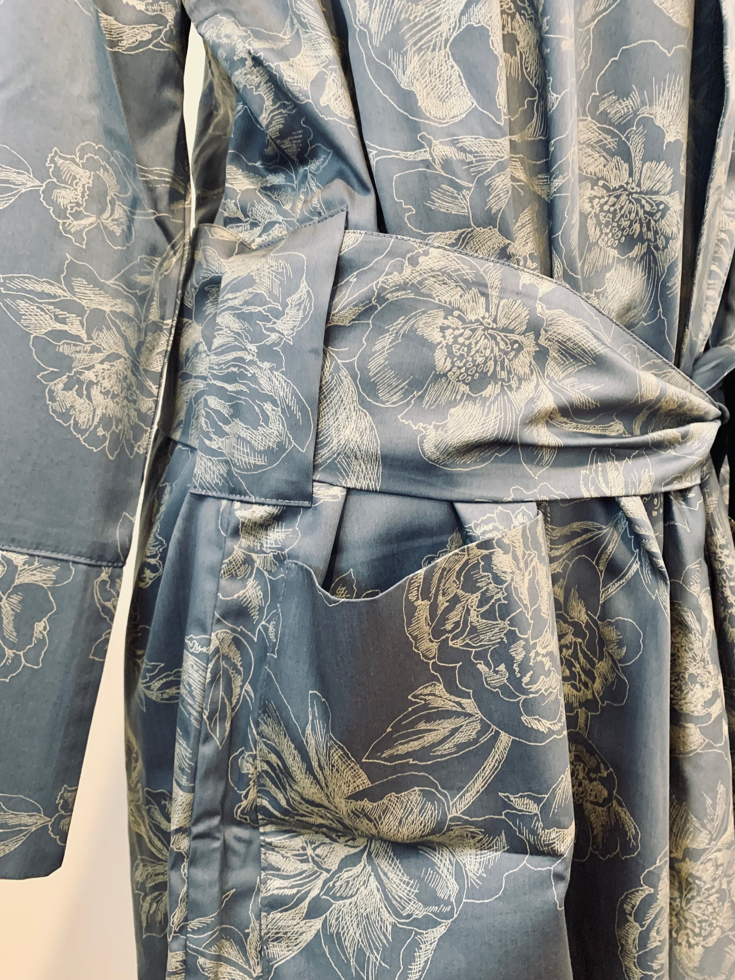 Satin Kimono Silver blue Peony 100% Mercerized Cotton Satin 300 TC