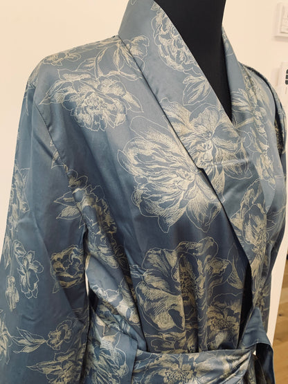 Satin Kimono Silver blue Peony 100% Mercerized Cotton Satin 300 TC
