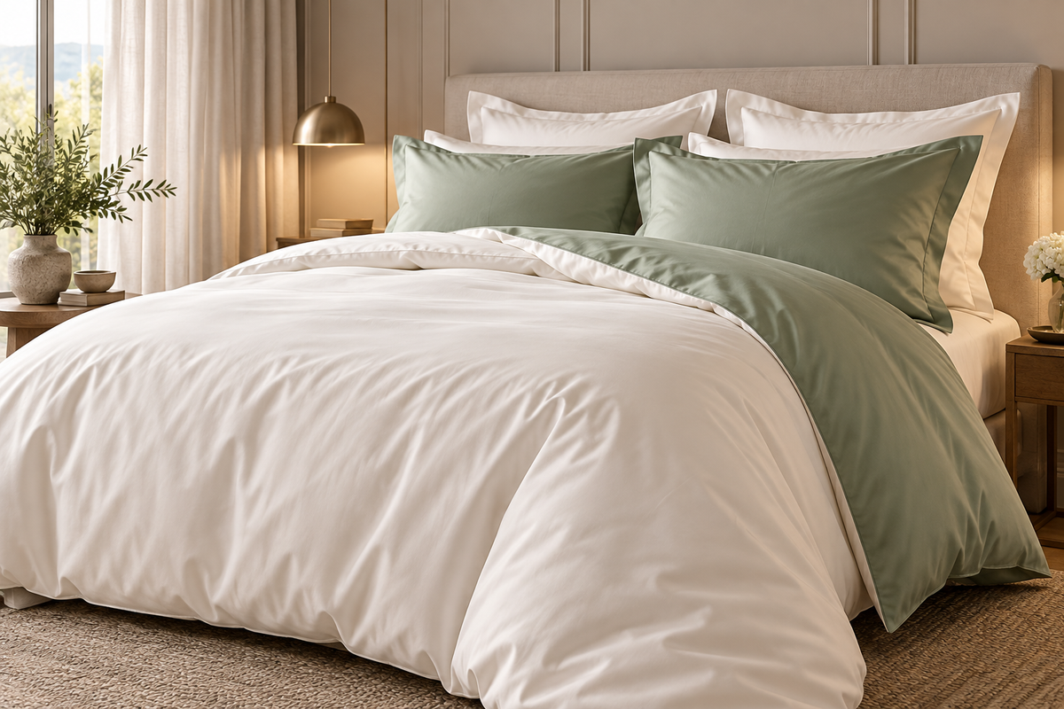 NEU! Bettwäsche Set Twist White/Salvia 100% mercerisierte Baumwolle Satin 300 TC