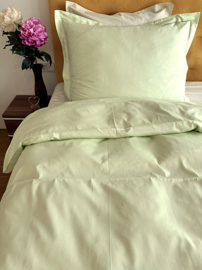 Bettwäsche Set Uni Limette 100% mercerisierte Baumwolle Satin 300 TC bügelleicht
