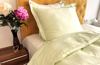 Bettwäsche Set Uni Limette 100% mercerisierte Baumwolle Satin 300 TC bügelleicht