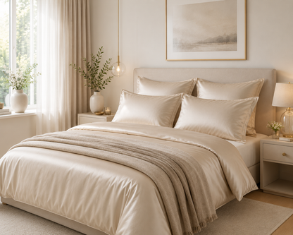 Bed linen set, plain Rooibos, 100% mercerized cotton satin, 300 TC, easy ironing