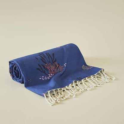 Fouta Océan – Blaue Baumwoll-Fouta mit Meeresmotiv