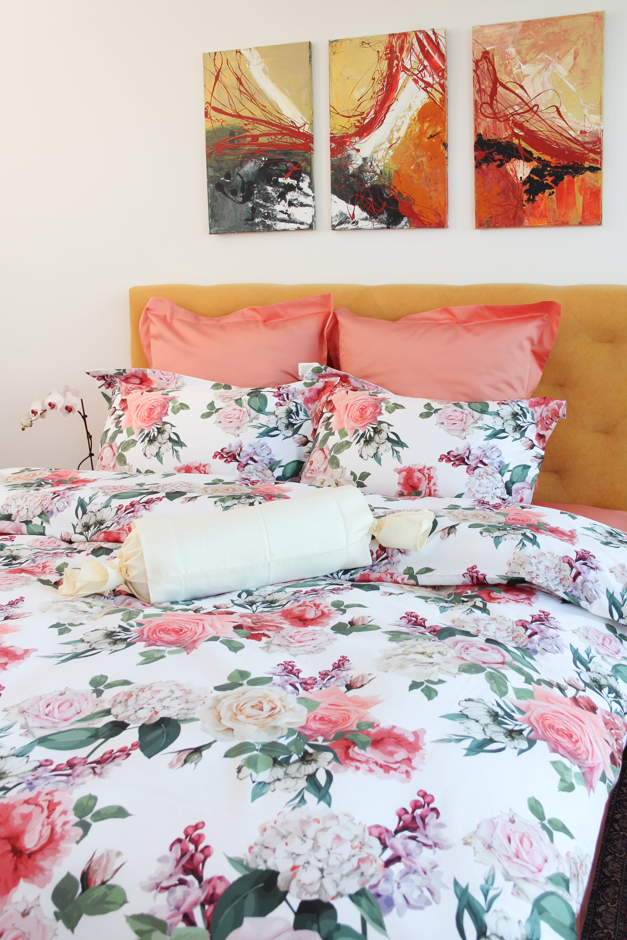 NEW! Bed linen set Lilac & Rose 100% mercerized cotton satin 300 TC easy iron