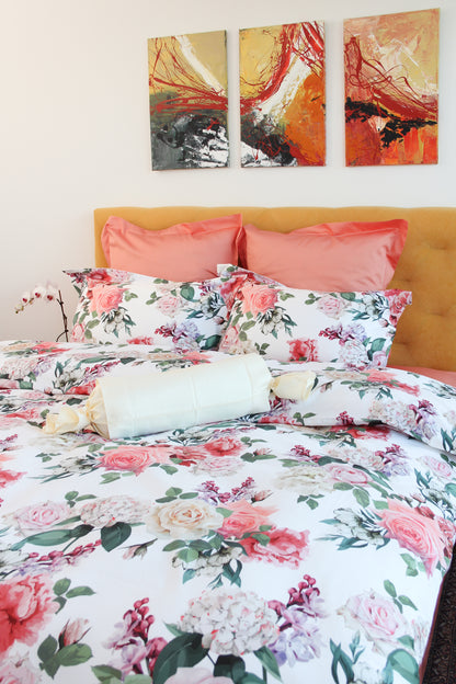 NEW! Bed linen set Lilac & Rose 100% mercerized cotton satin 300 TC easy iron