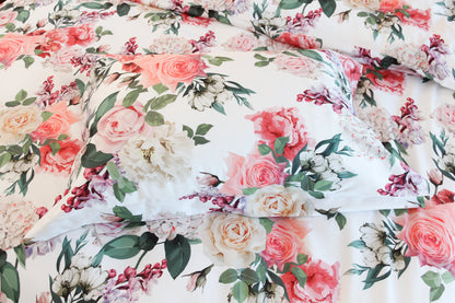 NEW! Bed linen set Lilac & Rose 100% mercerized cotton satin 300 TC easy iron