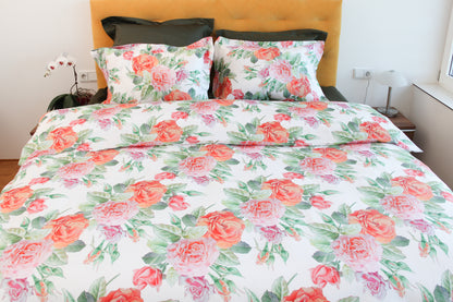 NEW! Bed linen set English Rose 100% mercerized cotton satin 300 TC easy-iron