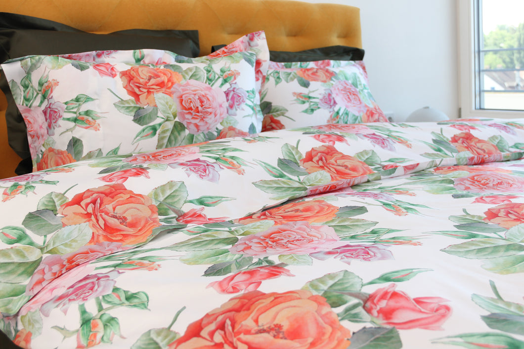 NEW! Bed linen set English Rose 100% mercerized cotton satin 300 TC easy-iron