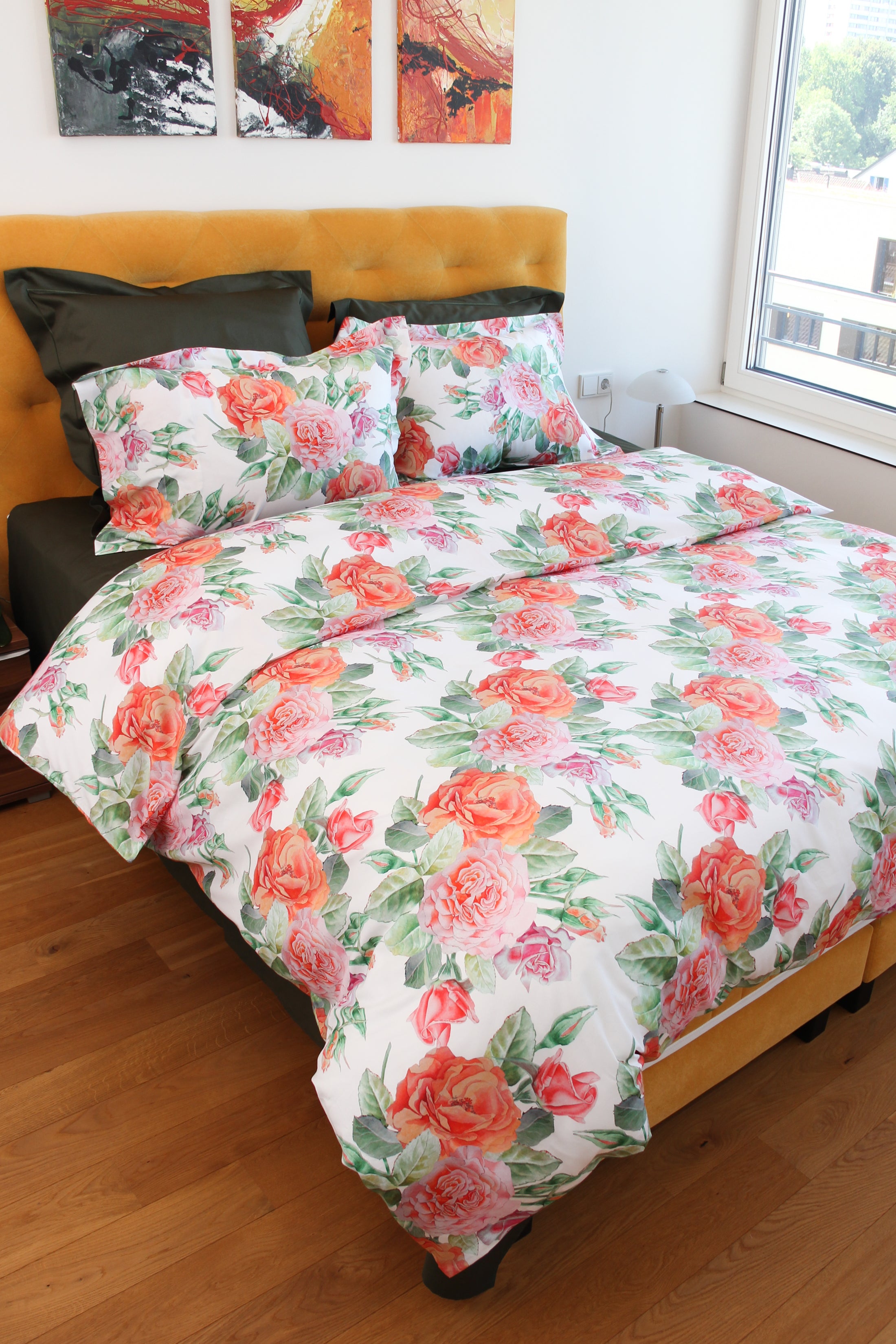 NEW! Bed linen set English Rose 100% mercerized cotton satin 300 TC easy-iron