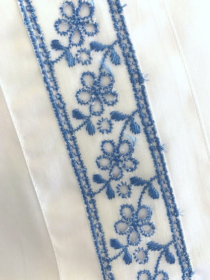 Bettwäsche Set Blumenranke Blau 100% mercerisierte Baumwolle Satin 300 TC bügelleicht