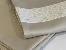 Load image into Gallery viewer, Bed linen set with lace beige 100% mercerized cotton satin 300 TC easy iron
