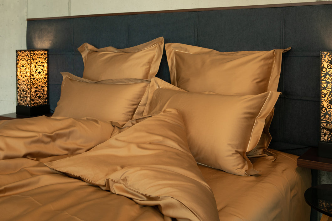 NEW! Bed linen set Uni with decorative stitching 100% mercerized cotton satin 300 TC easy-iron
