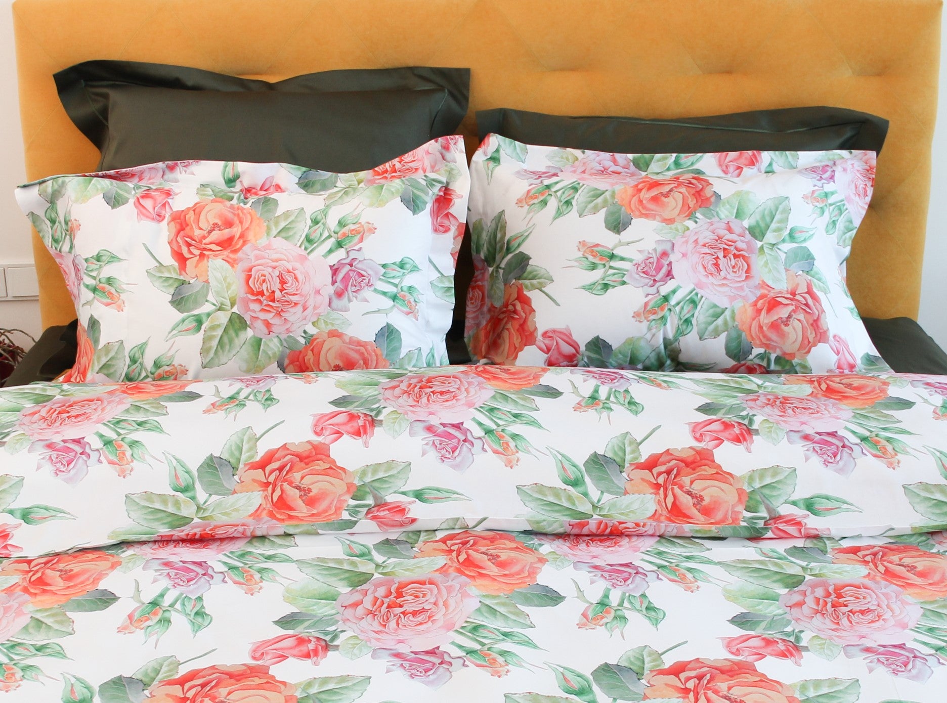 NEW! Bed linen set English Rose 100% mercerized cotton satin 300 TC easy-iron