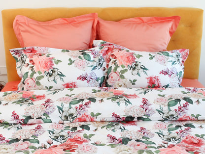 NEW! Bed linen set Lilac & Rose 100% mercerized cotton satin 300 TC easy iron