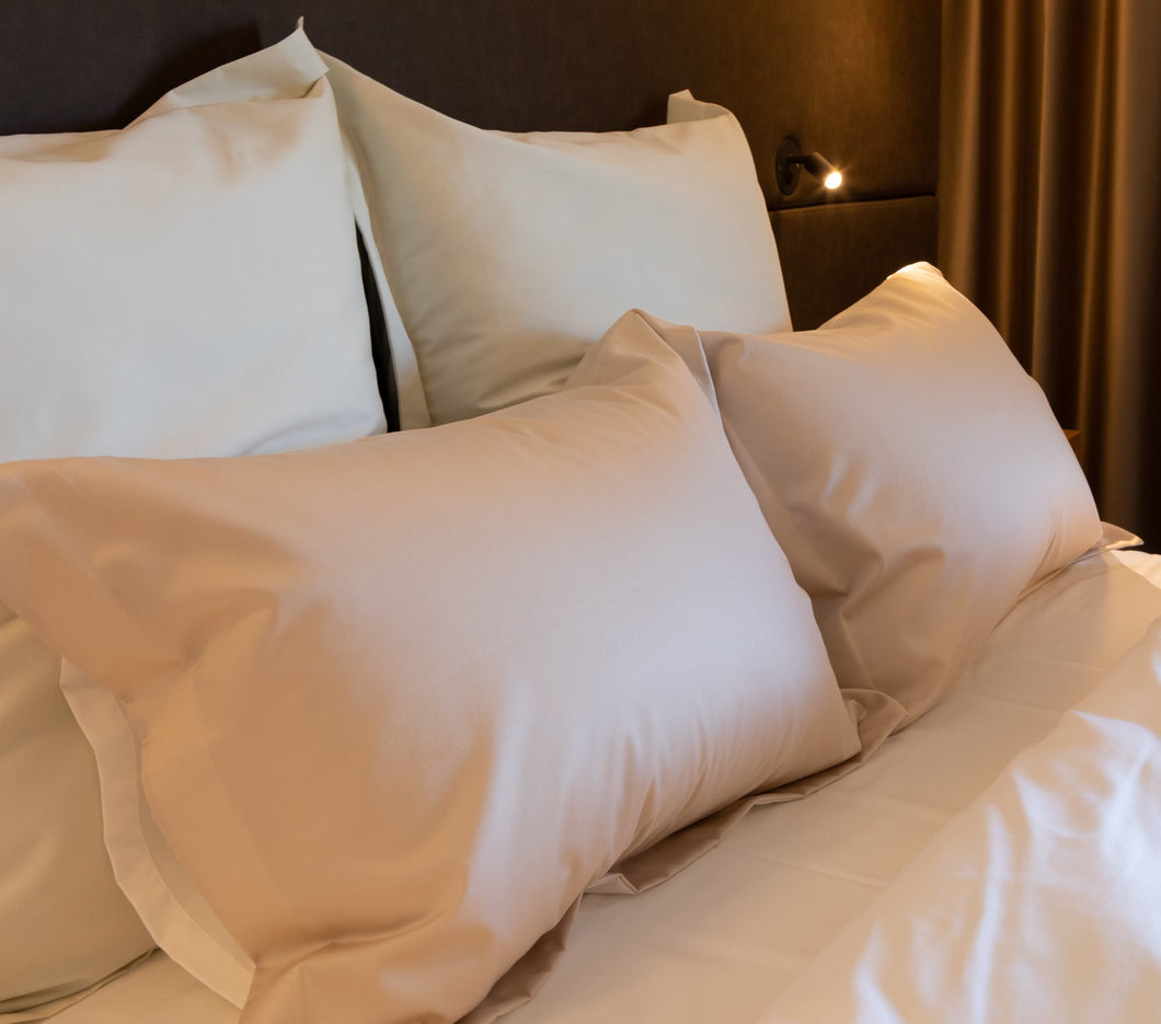 Satin pillowcase set Twist beige & white 100% mercerized cotton satin 300 TC easy iron