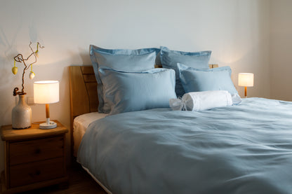 Bettwäsche Set Twist blue&white 100% mercerisierte Baumwolle Satin 300 TC bügelleicht